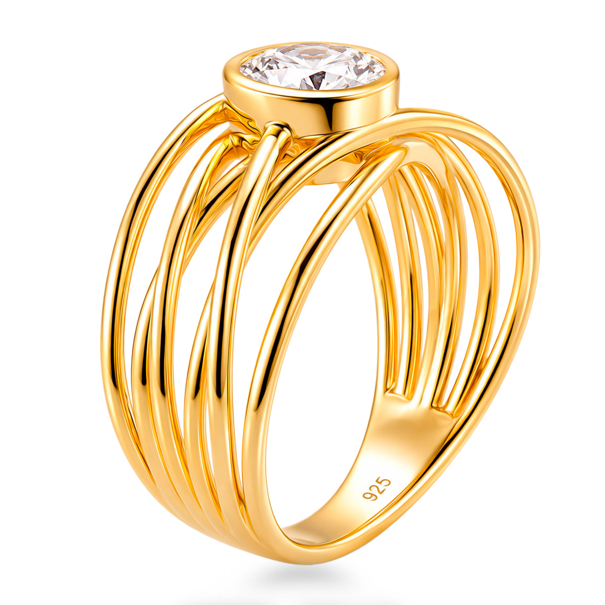 D'Joy - Moissanite Multi-Row Solitaire Ring in Yellow Gold Plated Sterling Silver 1.50 Ct. V32513685 4
