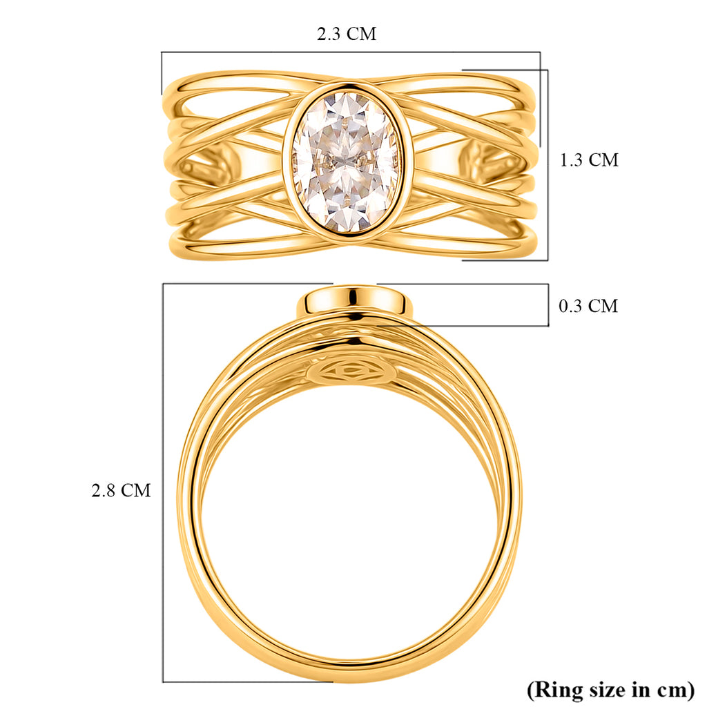 D'Joy - Moissanite Multi-Row Solitaire Ring in Yellow Gold Plated Sterling Silver 1.50 Ct._8477148_5