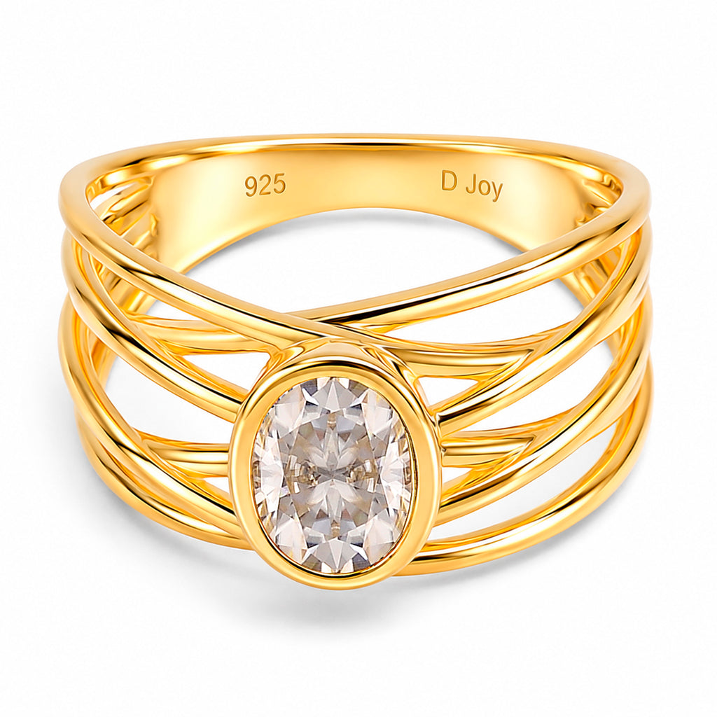 D'Joy - Moissanite Multi-Row Solitaire Ring in Yellow Gold Plated Sterling Silver 1.50 Ct._8477154
