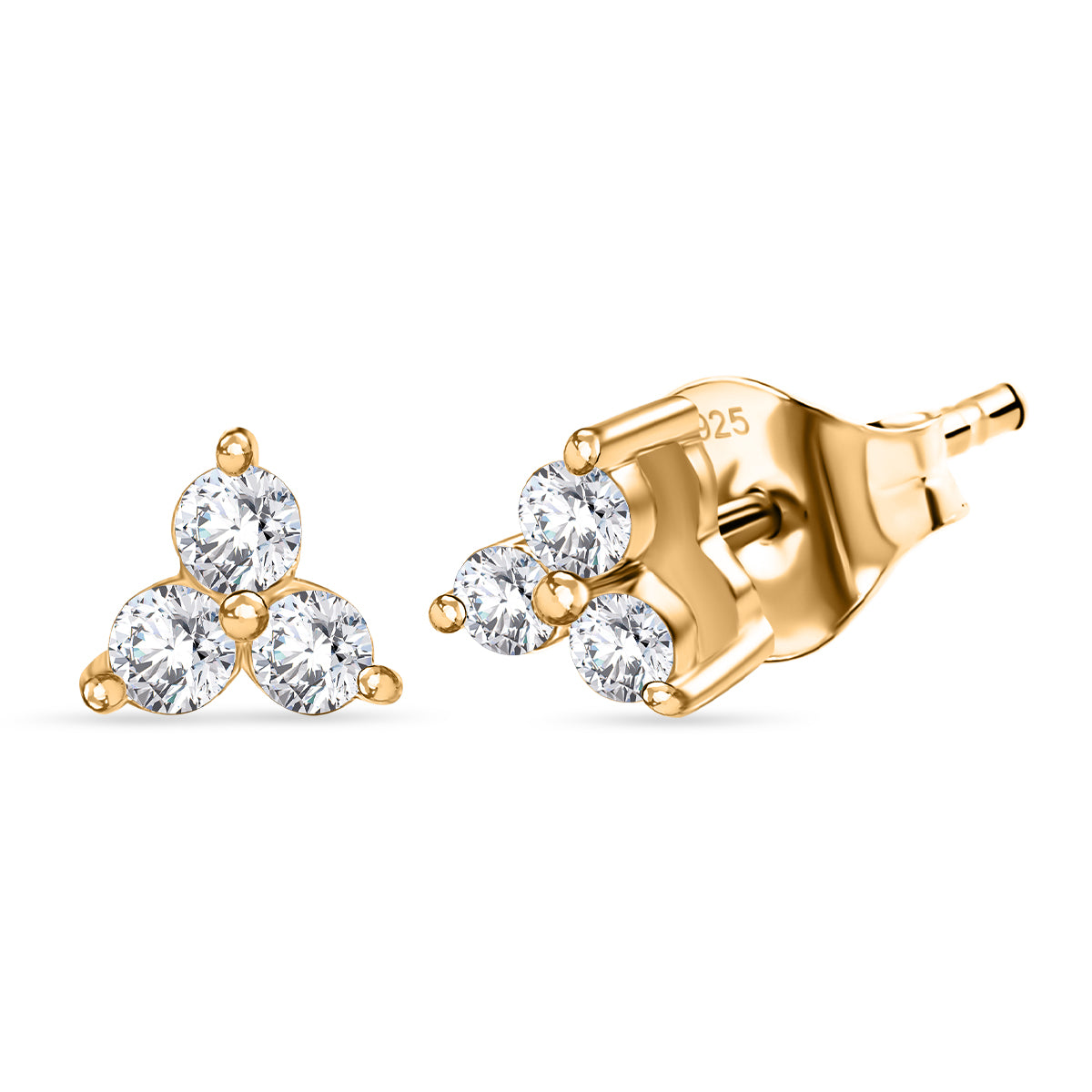 LUXURIANT Lab Grown Diamond 3 Stone Stud Push Post Earring in 18K Vermeil Yellow Gold Plated Sterling Silver (SI-G-H) 8477173 0