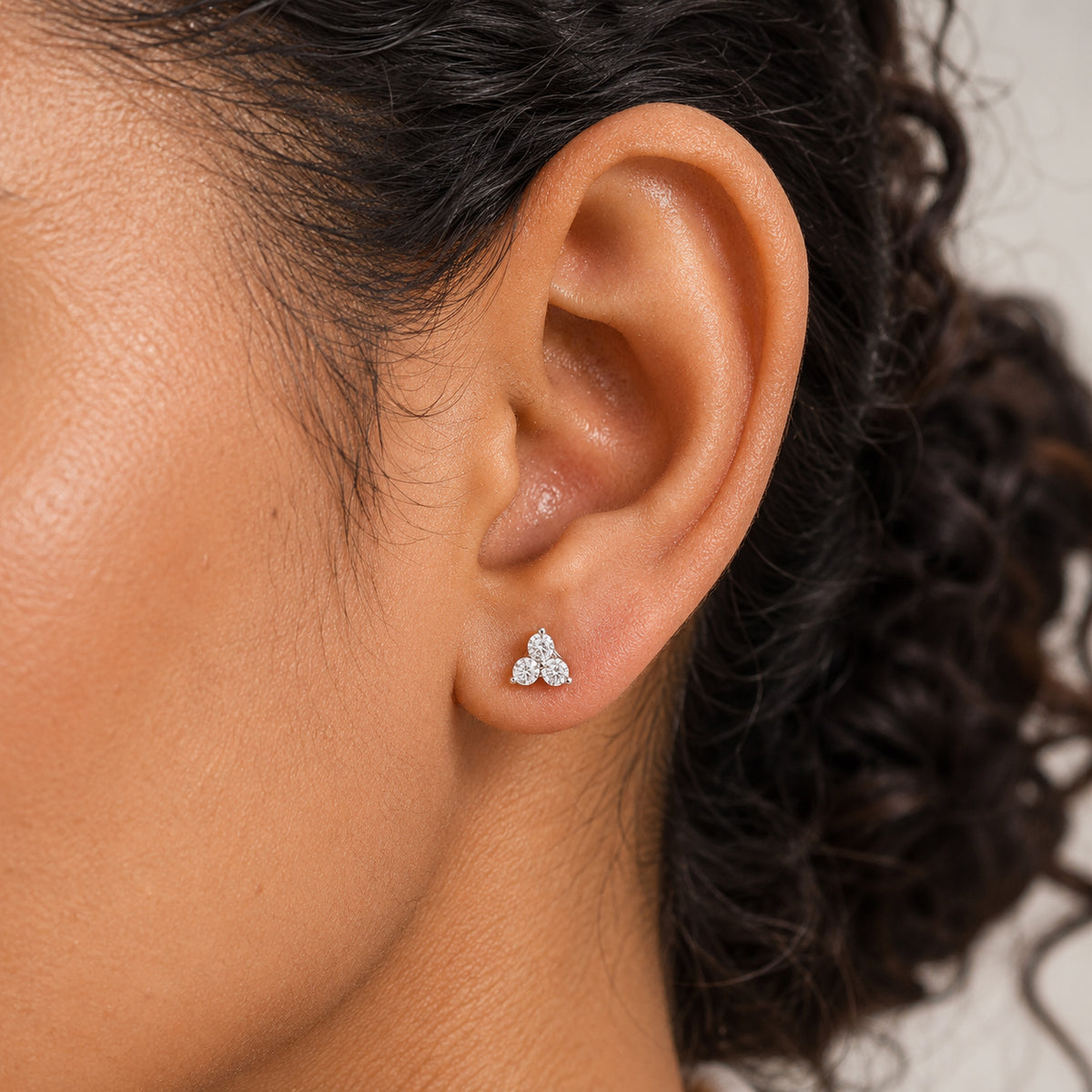 LUXURIANT Lab Grown Diamond 3 Stone Stud Push Post Earring in 18K Vermeil Yellow Gold Plated Sterling Silver (SI-G-H) 8477173 2