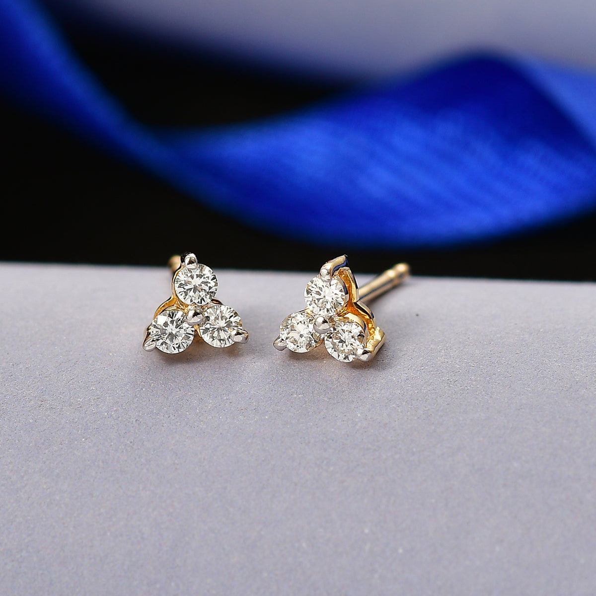 LUXURIANT Lab Grown Diamond 3 Stone Stud Push Post Earring in 18K Vermeil Yellow Gold Plated Sterling Silver (SI-G-H) 8477173 3