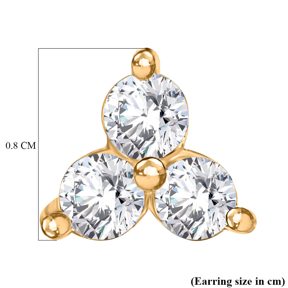 LUXURIANT Lab Grown Diamond 3 Stone Stud Push Post Earring in 18K Vermeil Yellow Gold Plated Sterling Silver (SI-G-H) 8477173 5
