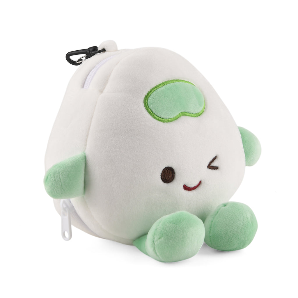 2 in 1 Kawaii Winking Round Character Cushion with Eye Shade & Adjustable Straps (20x20cm) - Green & White_8477240