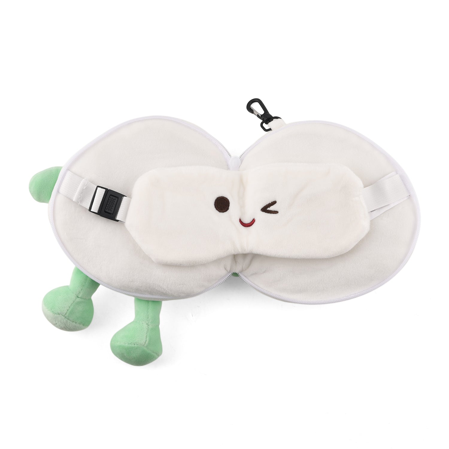 2 in 1 Kawaii Winking Round Character Cushion with Eye Shade - Adjustable Straps (20x20cm) - Green and White 8477240 4