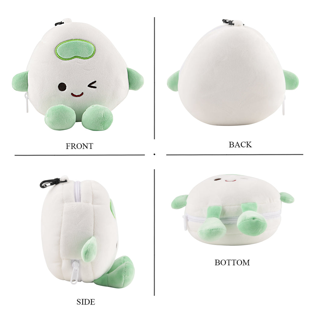 2 in 1 Kawaii Winking Round Character Cushion with Eye Shade & Adjustable Straps (20x20cm) - Green & White_8477240_4