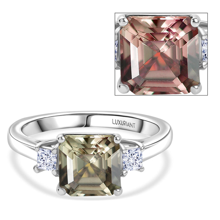 LUXURIANT Natural AAA Turkizite, Lab Grown Diamond Ring in Rhodium Overlay Sterling Silver 2.20 Ct. (SI-G-H) 8477356 1