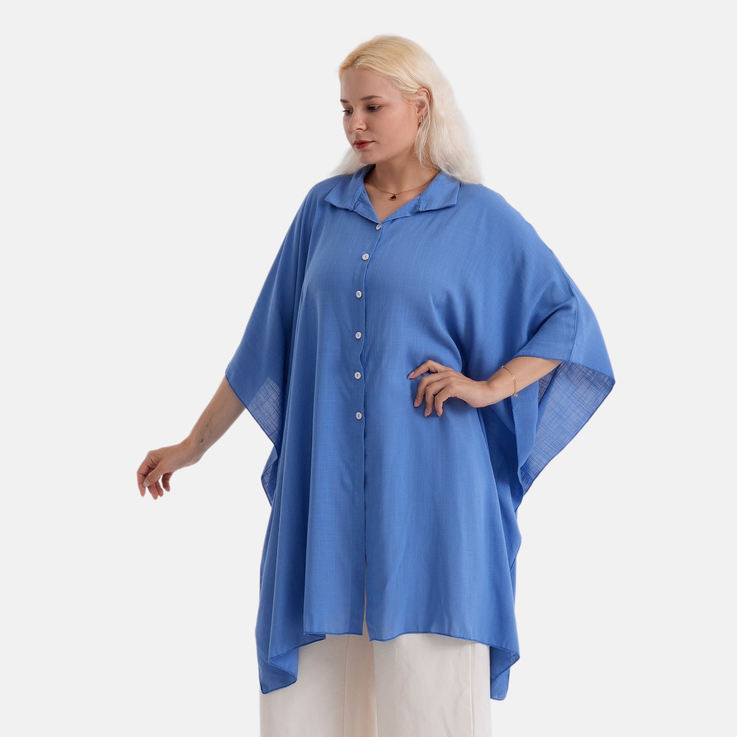 La Marey Kaftan-Style Longline Shirt (One Size) - Blue V32529568 0