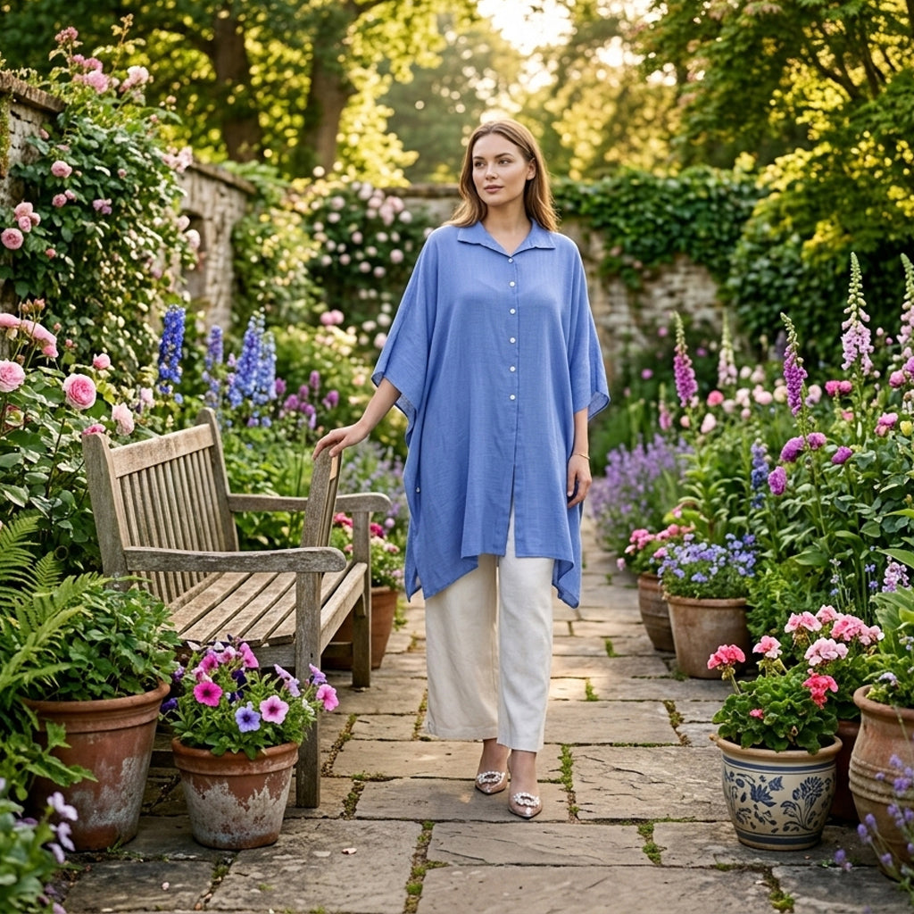 La Marey Kaftan-Style Longline Shirt (One Size) - Blue V32529568 2