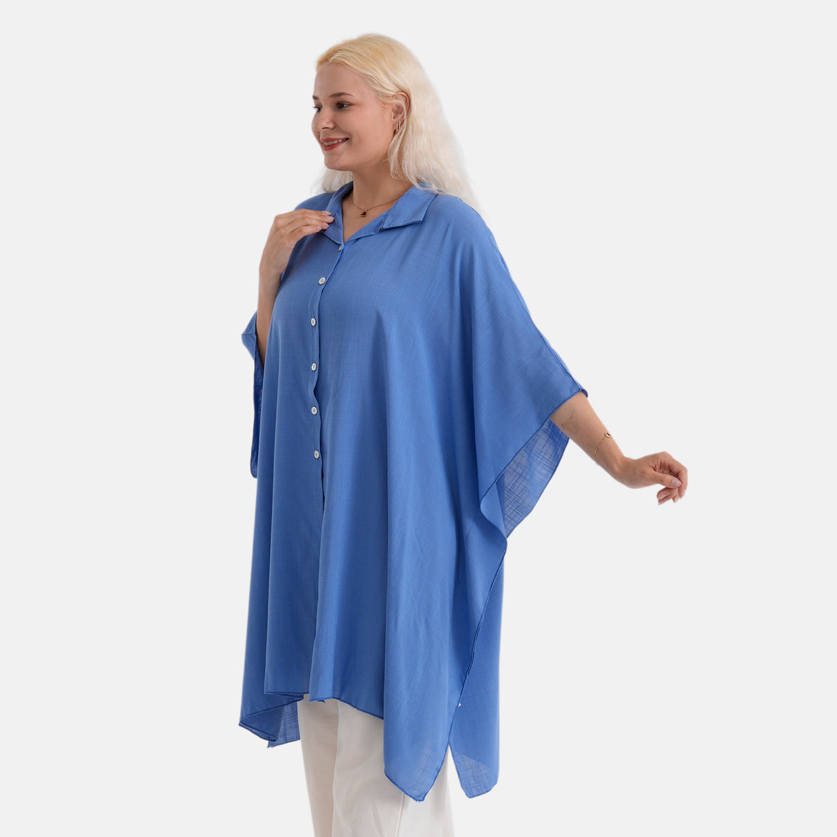 La Marey Kaftan-Style Longline Shirt (One Size) - Blue V32529568 4