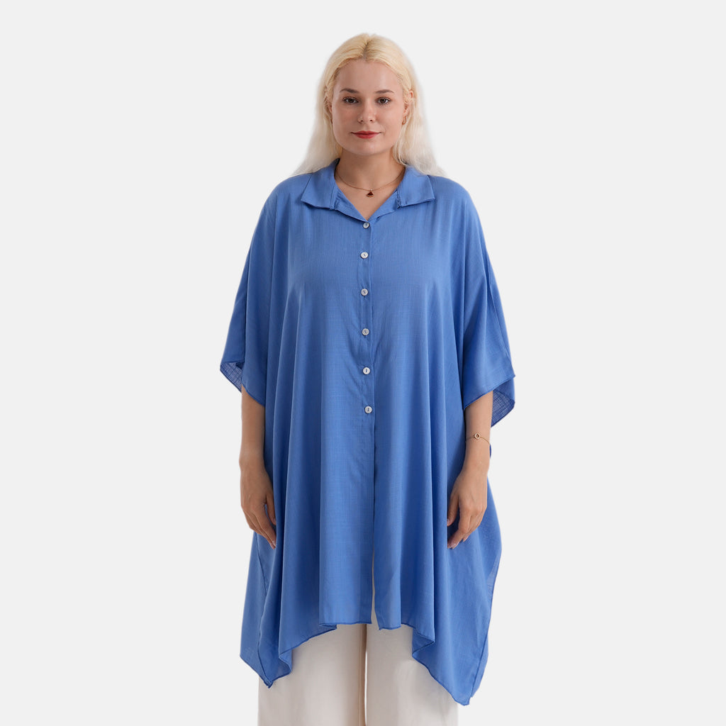 La Marey Kaftan-Style Longline Shirt (One Size) - Blue_8477474_4