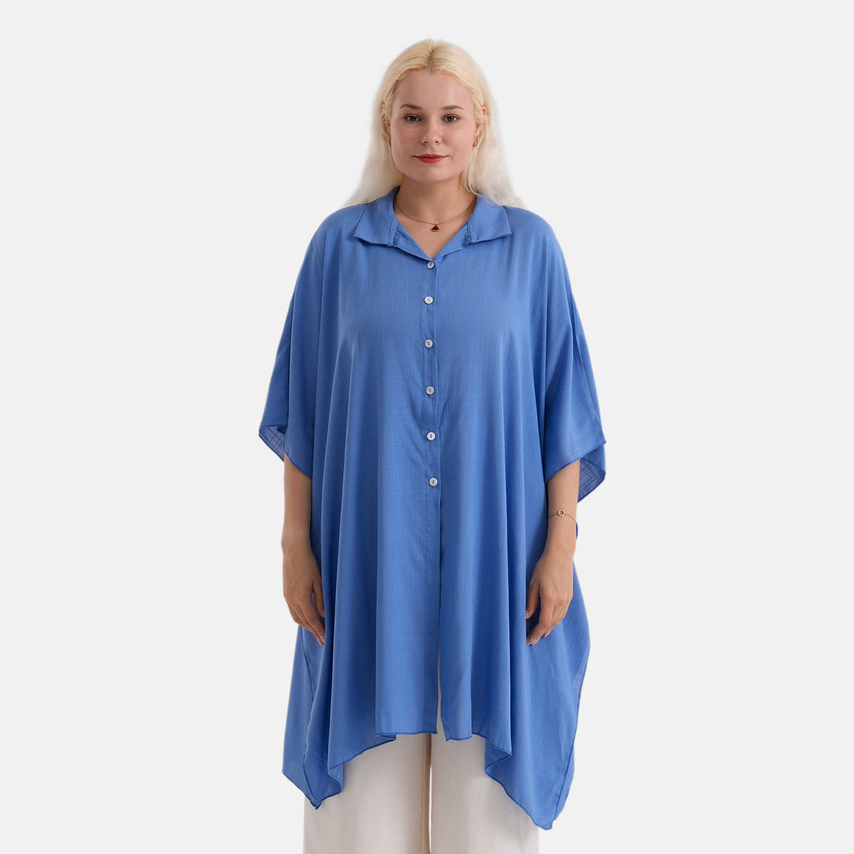 La Marey Kaftan-Style Longline Shirt (One Size) - Blue V32529568 5
