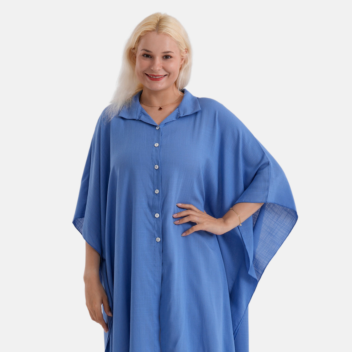 La Marey Kaftan-Style Longline Shirt (One Size) - Blue V32529568 6