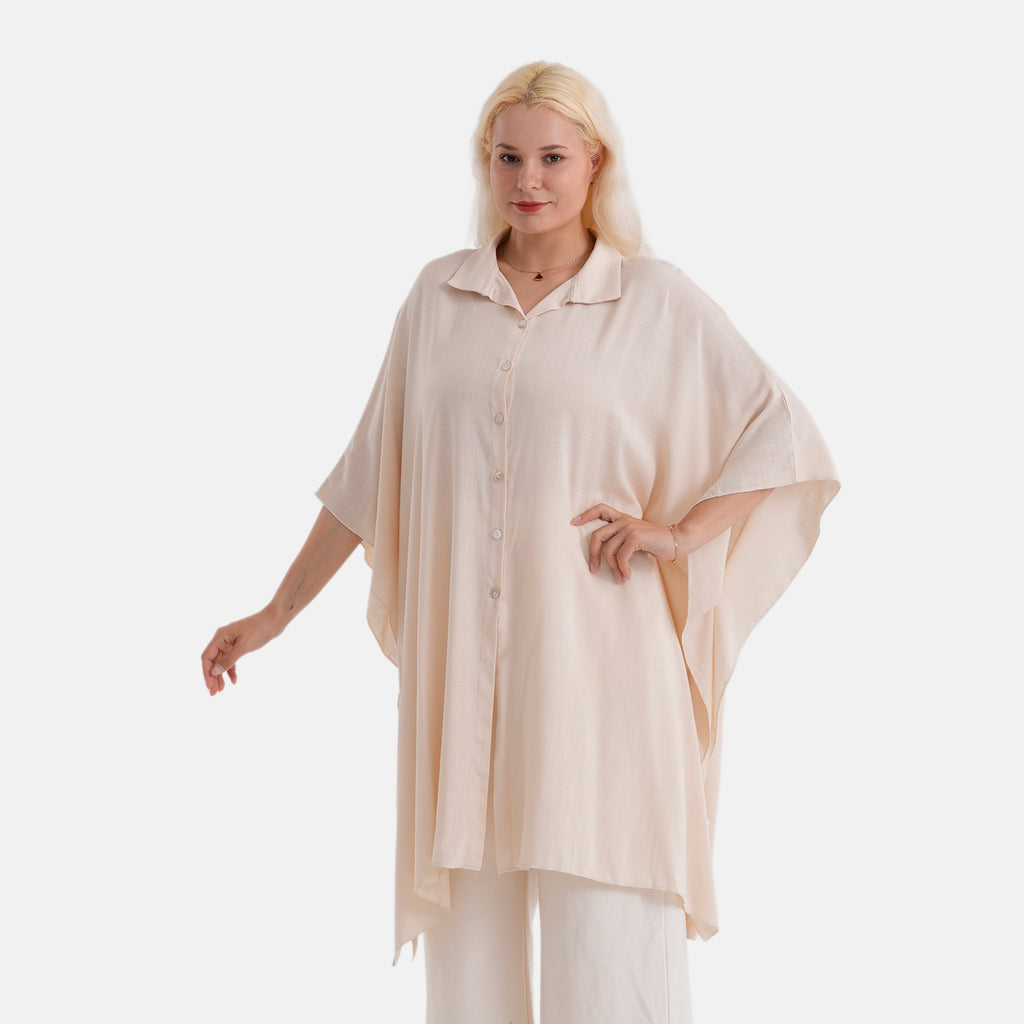 La Marey Kaftan-Style Longline Shirt (One Size) - Cream_8477475