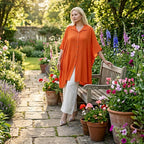 La Marey Kaftan-Style Longline Shirt (One Size) - Orange_8477476_1