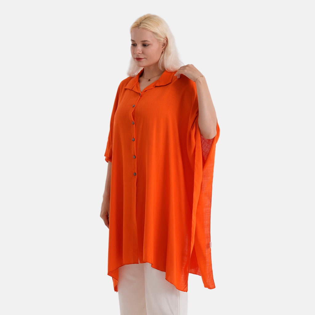 La Marey Kaftan-Style Longline Shirt (One Size) - Orange_8477476_3