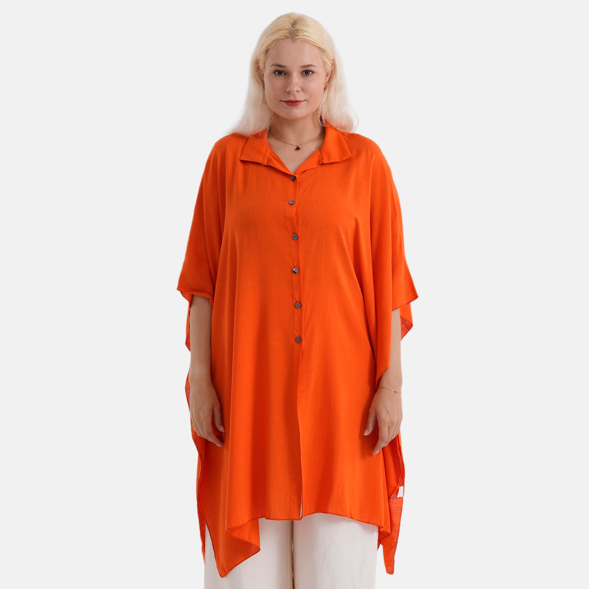 La Marey Kaftan-Style Longline Shirt (One Size) - Orange V32573374 5