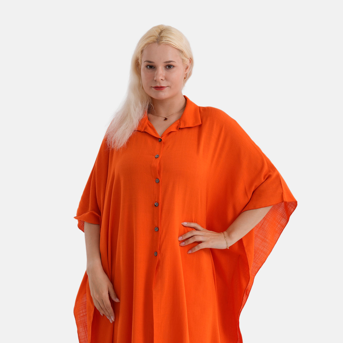 La Marey Kaftan-Style Longline Shirt (One Size) - Orange V32573374 6