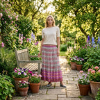 100% Viscose La Marey Elastic Waist Summer Printed Maxi Skirt (One Size) - Multicolour_8477477_1