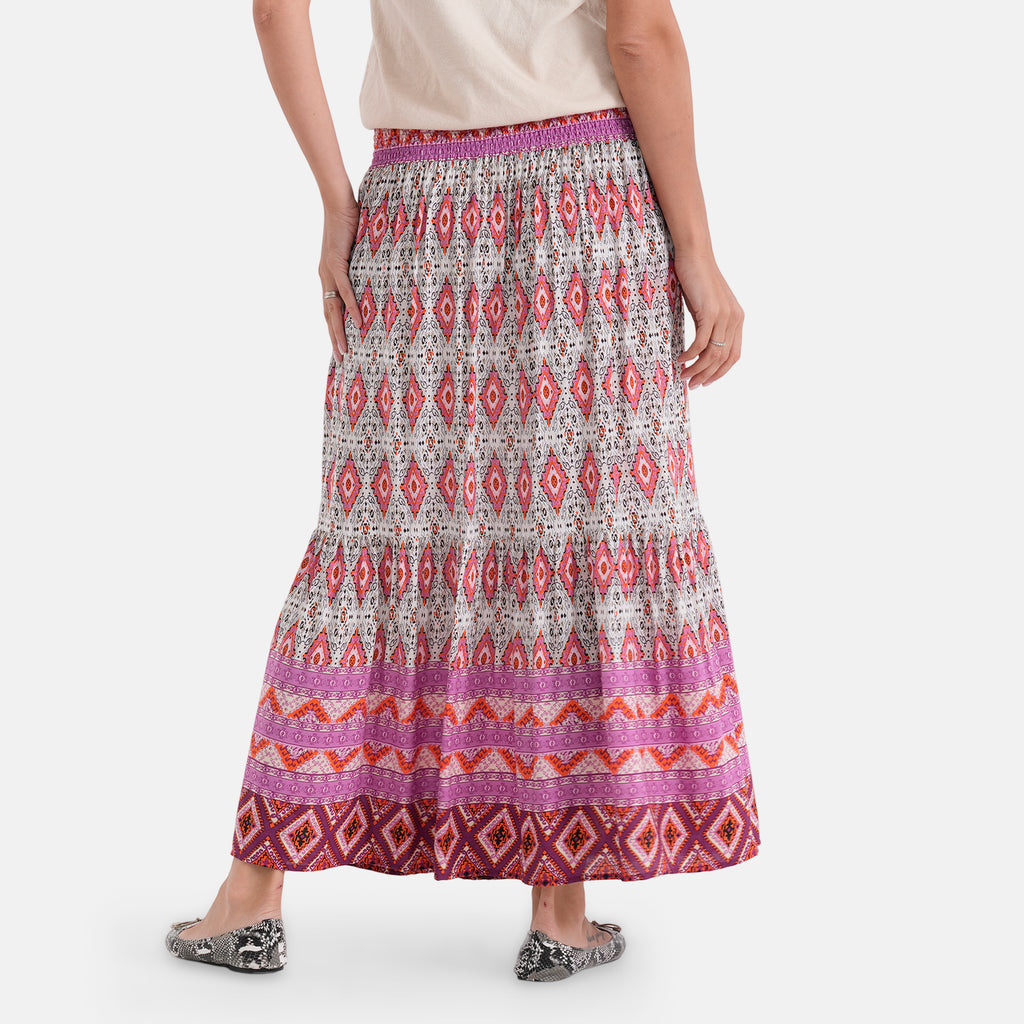 100% Viscose La Marey Elastic Waist Summer Printed Maxi Skirt (One Size) - Multicolour_8477477_2