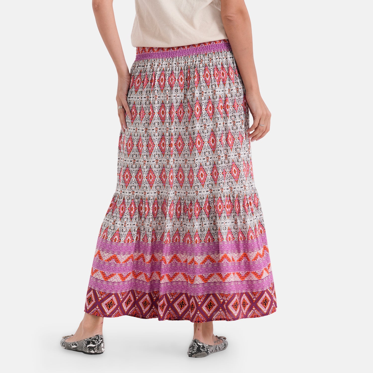 100% Viscose La Marey Elastic Waist Summer Printed Maxi Skirt (One Size) - Multicolour V32526668 3