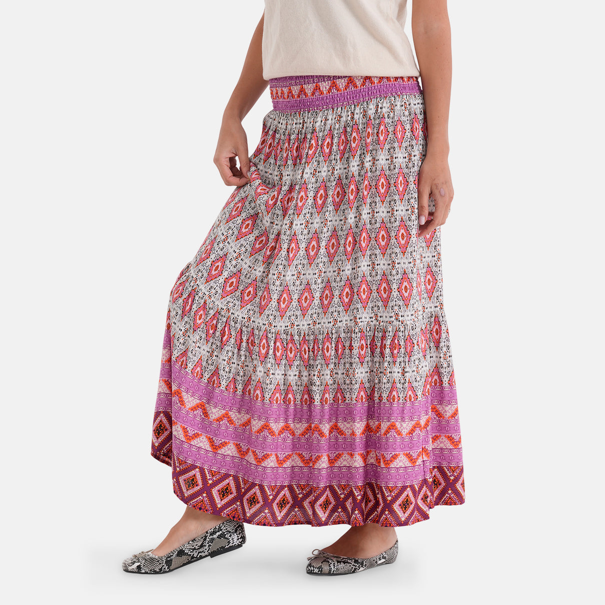 100% Viscose La Marey Elastic Waist Summer Printed Maxi Skirt (One Size) - Multicolour V32526668 4