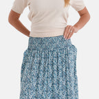 100% Viscose La Marey Elastic Waist Summer Printed Maxi Skirt (One Size) - Blue & Multicolour_8477478_4