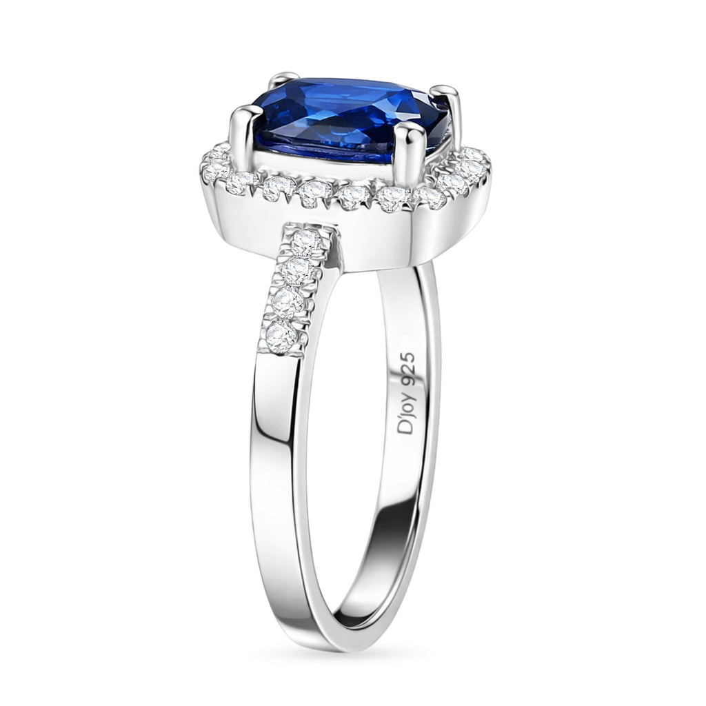 D'Joy AAA Natural Kashmir Kyanite & White Zircon Cushion Cut Halo Ring in Rhodium Overlay Sterling Silver 2.21 Ct._8477530_3