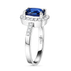D'Joy AAA Natural Kashmir Kyanite & White Zircon Cushion Cut Halo Ring in Rhodium Overlay Sterling Silver 2.21 Ct._8477530_3