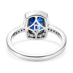 D'Joy AAA Natural Kashmir Kyanite & White Zircon Cushion Cut Halo Ring in Rhodium Overlay Sterling Silver 2.21 Ct._8477530_4