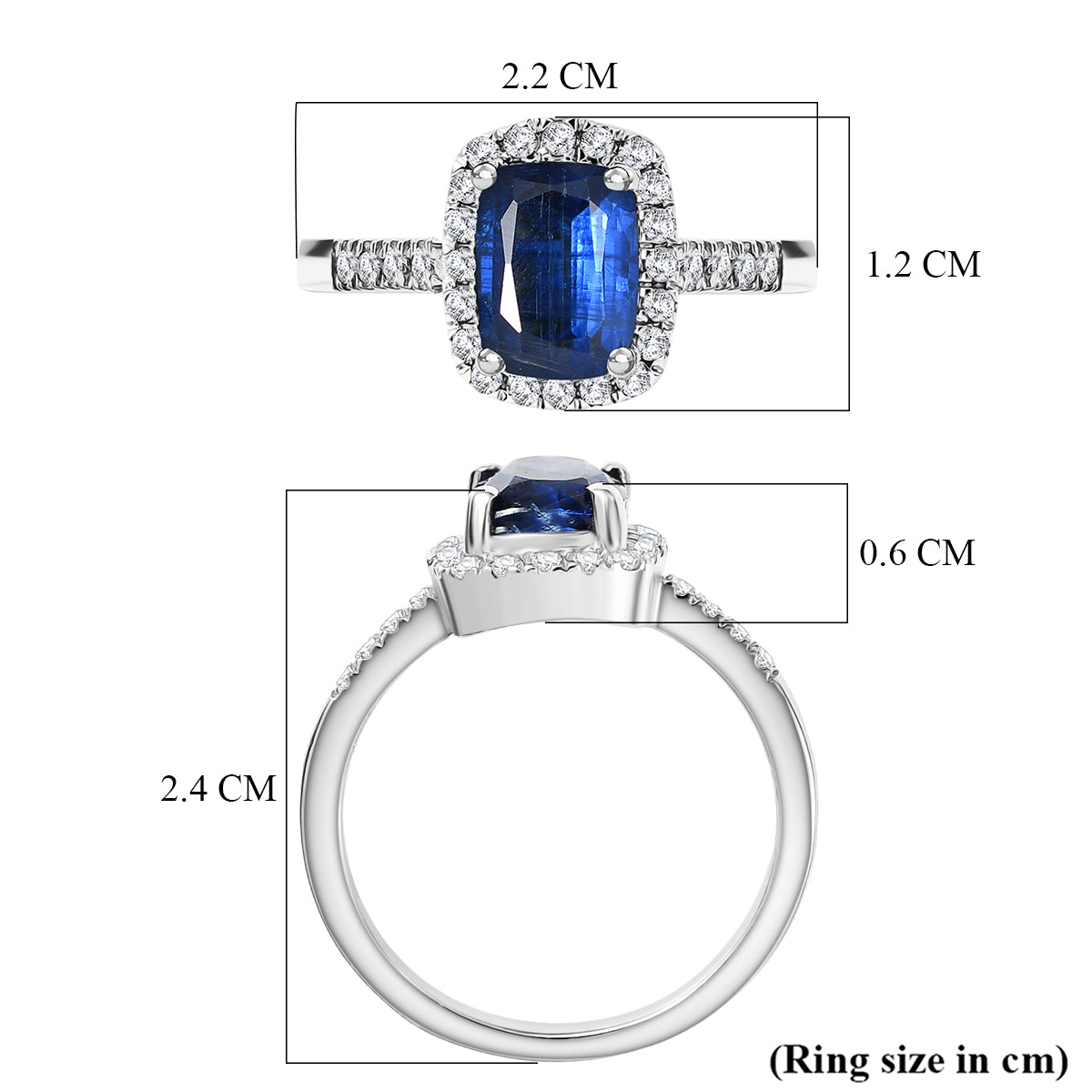 D'Joy AAA Natural Kashmir Kyanite, White Zircon Cushion Cut Halo Ring in Rhodium Overlay Sterling Silver 2.21 Ct. V32513597 6
