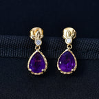 D'Joy AAA African Amethyst & White Zircon Dangling Earring with Push Post in Yellow Gold Plated Sterling Silver 3.02 Ct._8477629_2