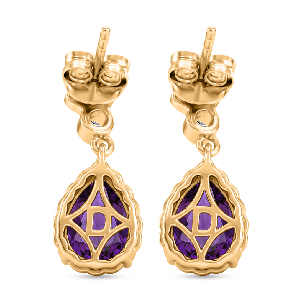 D'Joy AAA African Amethyst & White Zircon Dangling Earring with Push Post in Yellow Gold Plated Sterling Silver 3.02 Ct._8477629_4