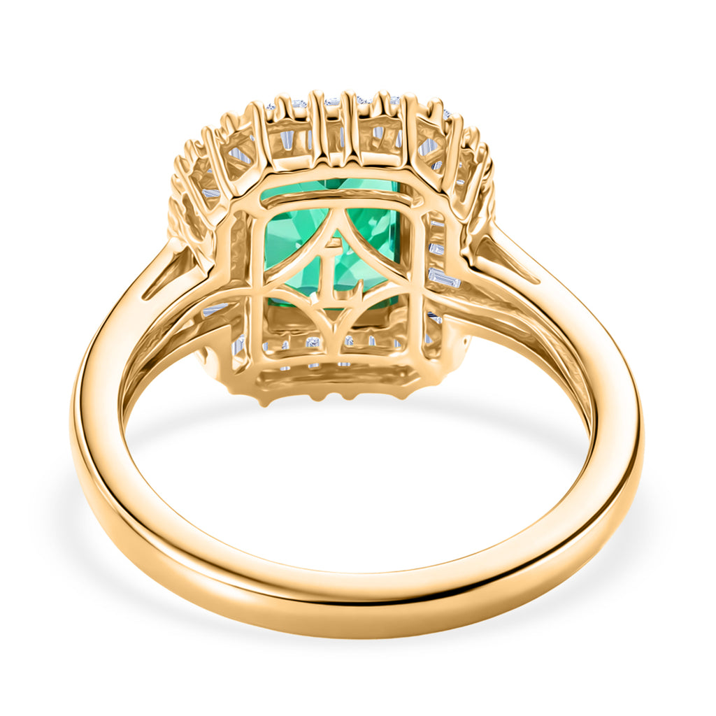 Luxuriant AAAA Lab Grown Colombian Emerald & Lab Grown Diamond SI/GH Halo Ring in 18K Vermeil Yellow Gold Plated Sterling Silver 1.83 Ct._8477657_4
