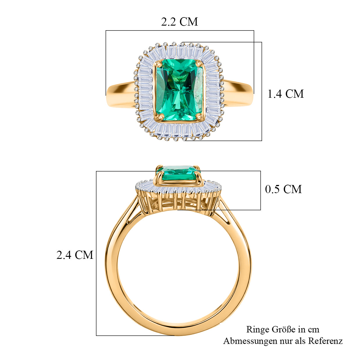 LUXURIANT AAAA Lab Grown Colombian Emerald, Lab Grown Diamond Halo Ring in 18K Vermeil Yellow Gold Plated Sterling Silver 1.83 Ct. (SI-GH) V32535036 6