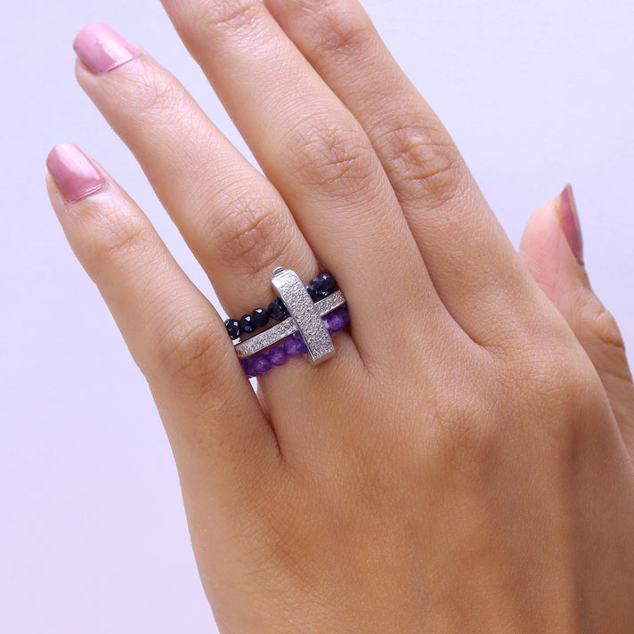 EverTrue - African Amethyst &amp; Black Spinel Stackable Ring 12.50 Ct. V32632299 2