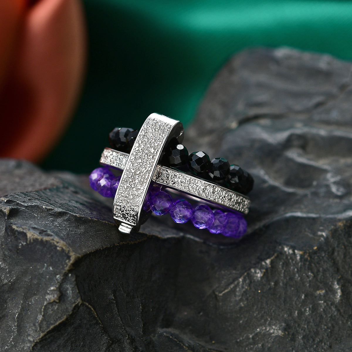 EverTrue - African Amethyst &amp; Black Spinel Stackable Ring 12.50 Ct. V32514315 3