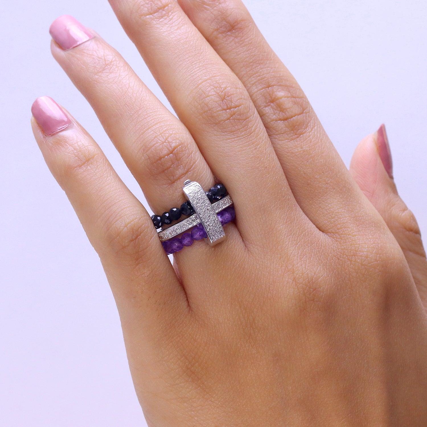 EverTrue - African Amethyst &amp; Black Spinel Stackable Ring 12.50 Ct. V32517766 2