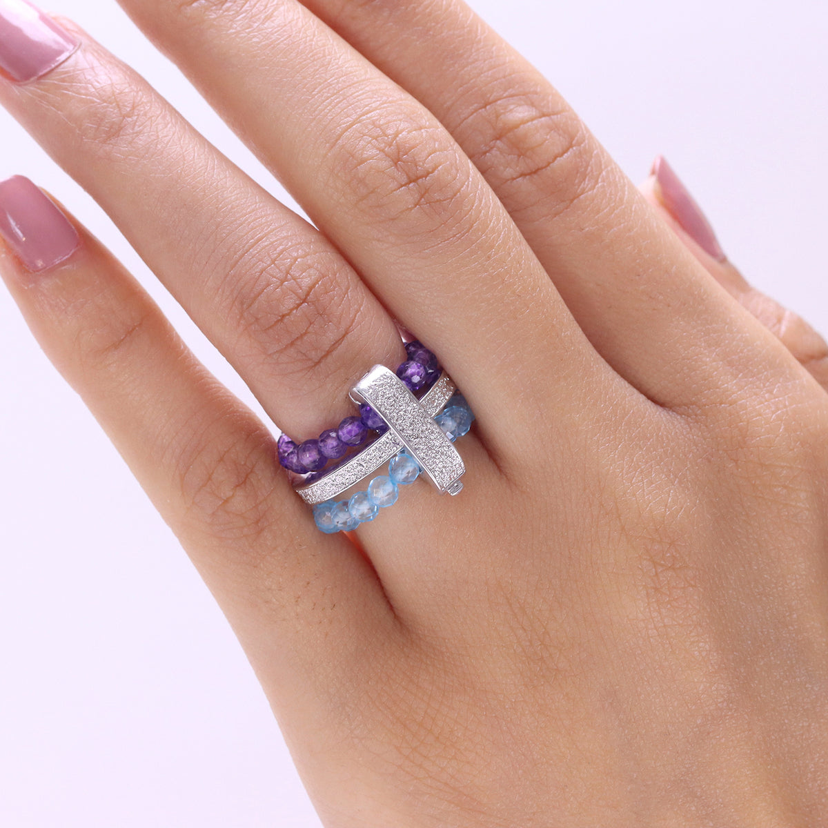EverTrue - Skyblue Topaz &amp; African Amethyst Stackable Ring 11.00 Ct. V32515013 2