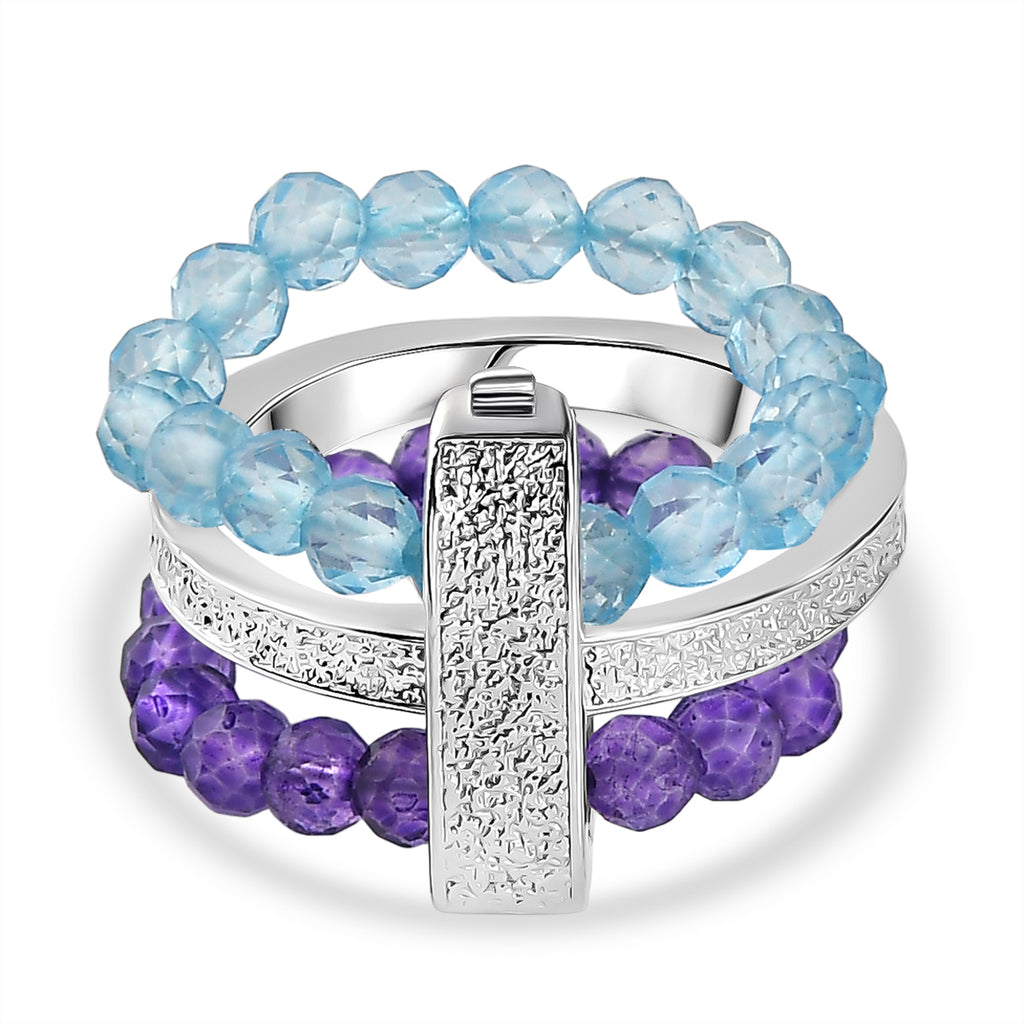 EverTrue - Skyblue Topaz & African Amethyst Stackable Ring 11.00 Ct._8477826