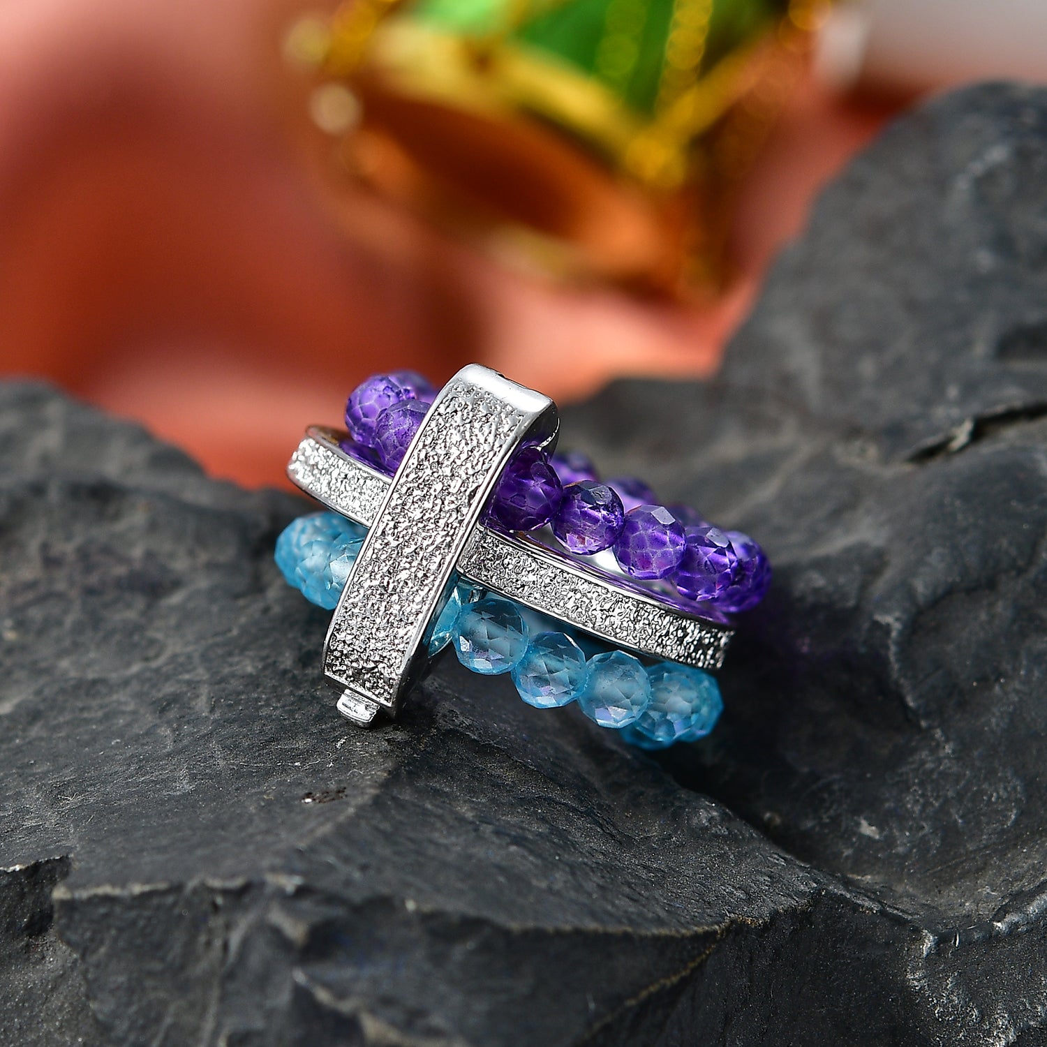 EverTrue - Skyblue Topaz &amp; African Amethyst Stackable Ring 11.00 Ct. V32513880 3