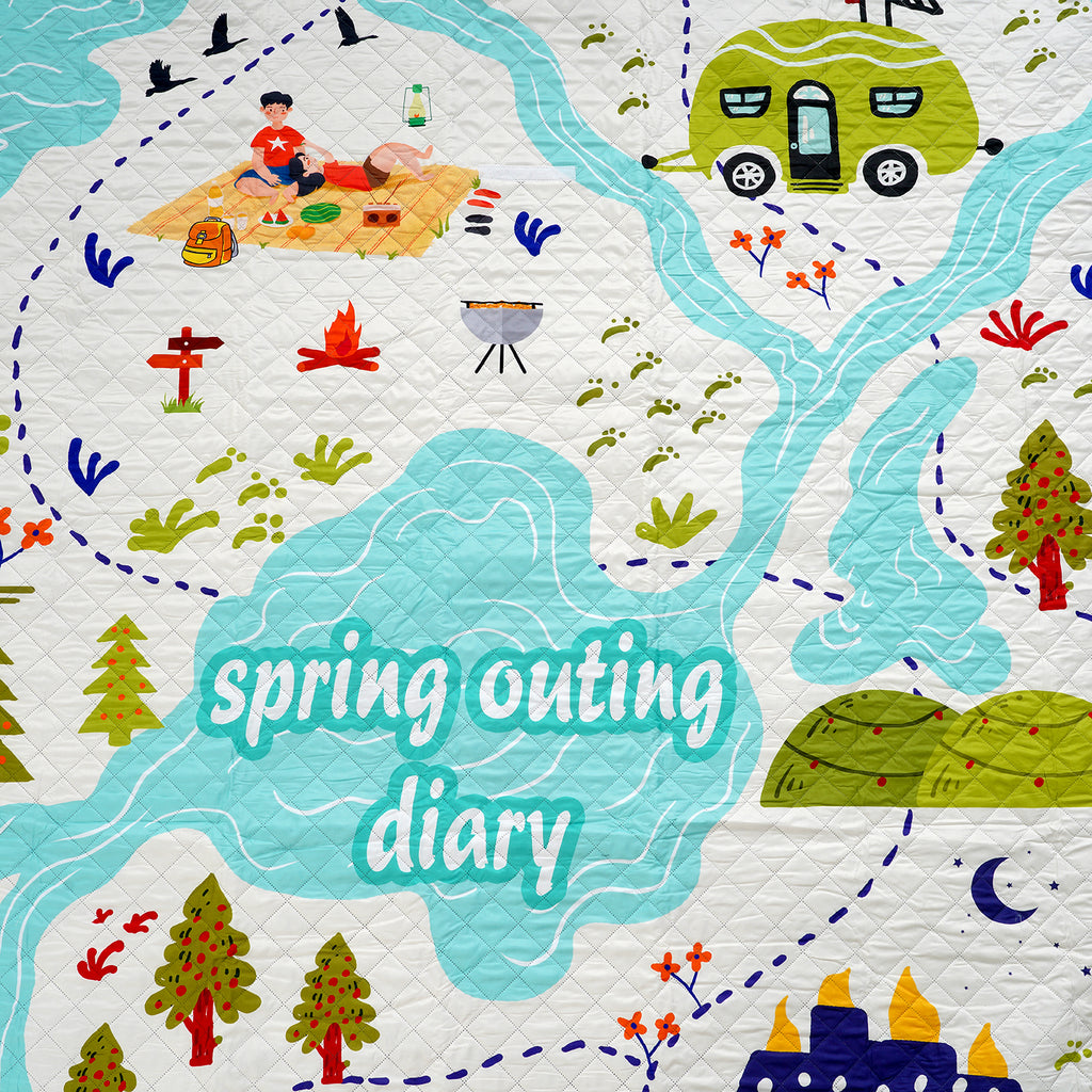 Extra Large Cotton Padded Picnic Blanket Waterproof, (2 x 2m) - Spring_8477844_1