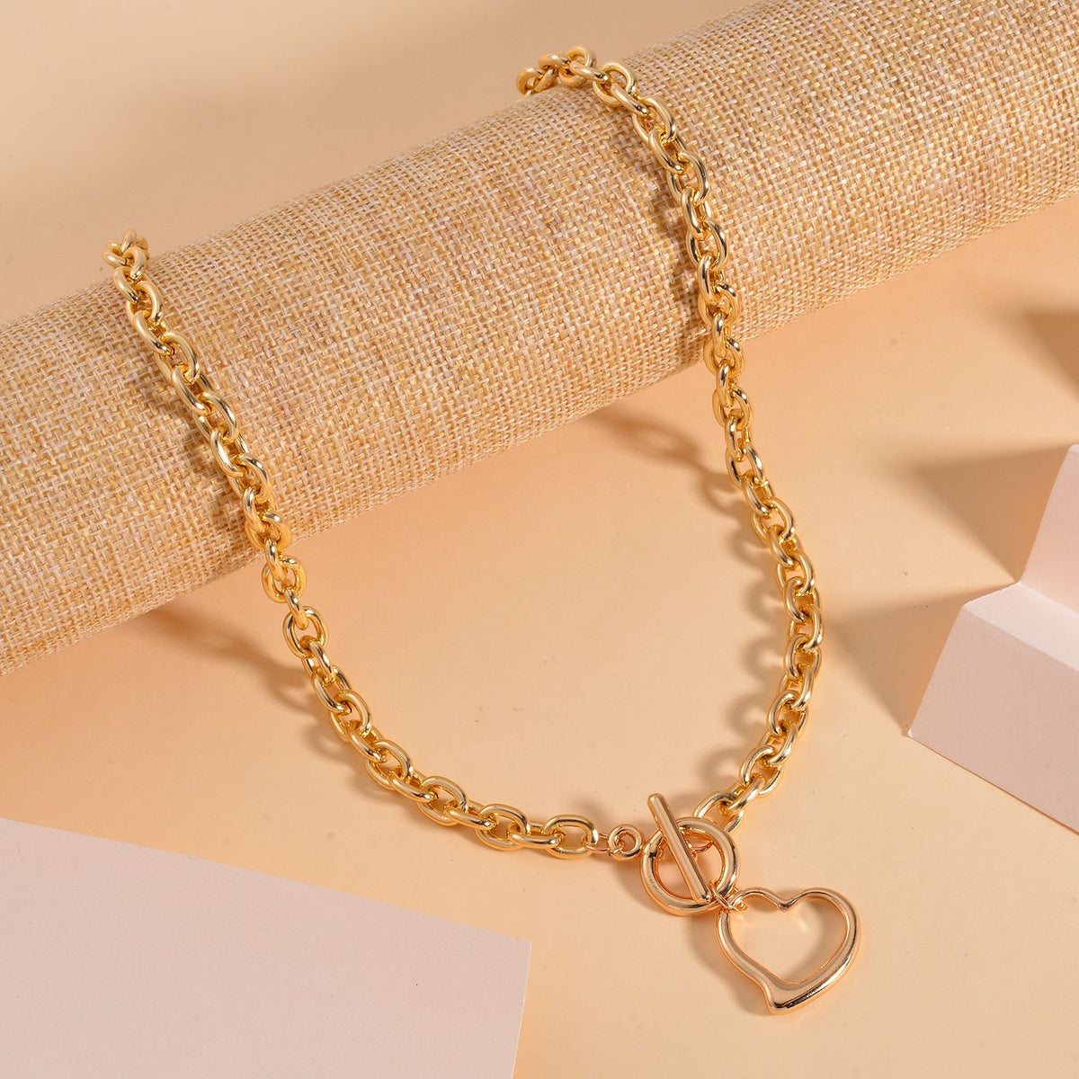Heart Charm Necklace (Size - 20.5inch) with T-Bar Clasp in Yellow V32527929 3