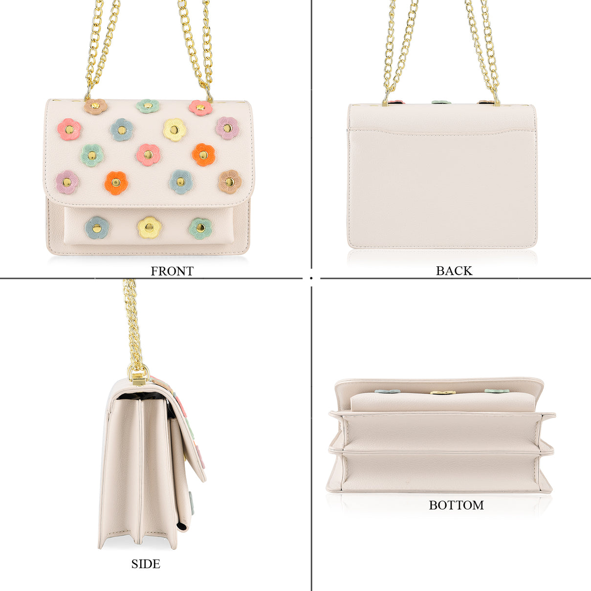 Designer Inspired-La Marey Floral Applique Sling Crossbody Bag with Chain Strap - White V32514481 4