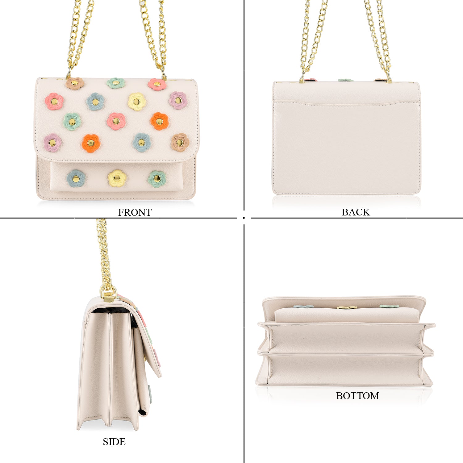 Designer Inspired-La Marey Floral Applique Sling Crossbody Bag with Chain Strap - White V32514481 4