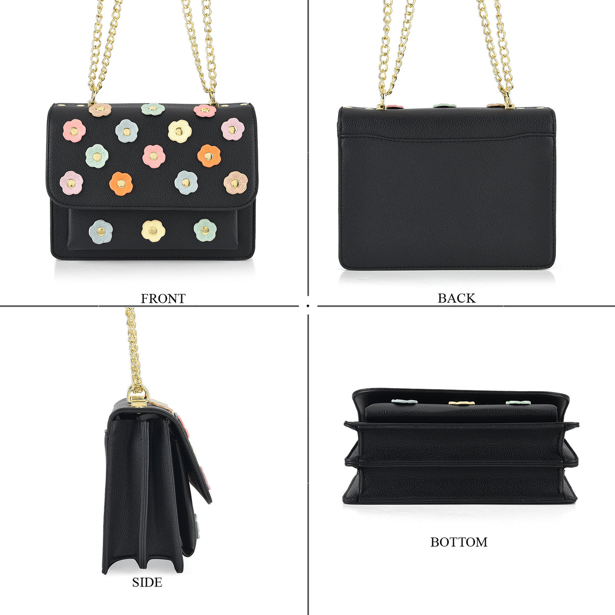 Designer Inspired-La Marey Floral Applique Sling Crossbody Bag with Chain Strap - Black V32514187 5