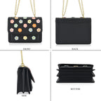 Designer Inspired-La Marey Floral Applique Sling Crossbody Bag with Chain Strap - Black_8477980_4