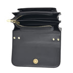 Designer Inspired-La Marey Floral Applique Sling Crossbody Bag with Chain Strap - Black_8477980_5
