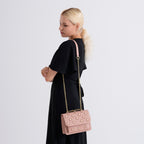 Designer Inspired-La Marey Floral Applique Sling Crossbody Bag with Chain Strap - Pink_8477981_2