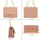 Designer Inspired-La Marey Floral Applique Sling Crossbody Bag with Chain Strap - Pink_8477981_4
